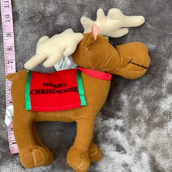 Christmas Moose Plush Merry Chrisimoose Toy 9" Vintage Stuffed Animal Tags READ - Picture 2 of 12